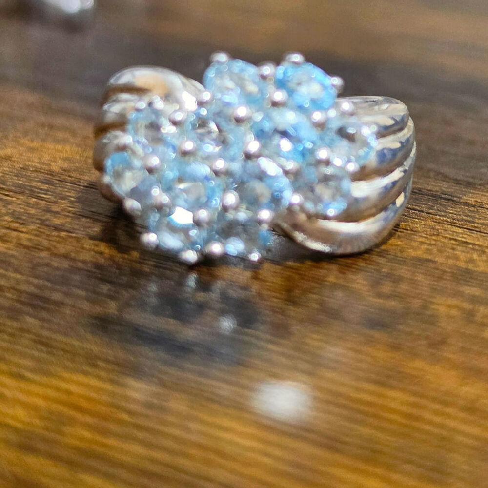 Sayde L Vassil SLV Sterling Silver Blue Topaz Cluster Ring Size 7